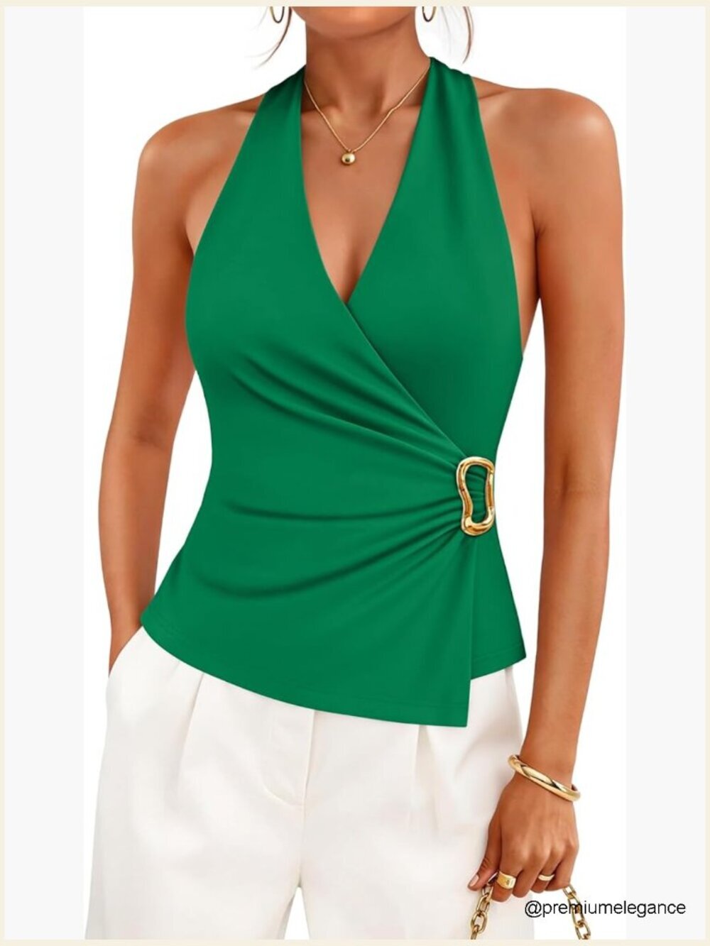 Sleeveless Halter Wrap Top V Neck Ruched Fitted Racerback Going Out Tops